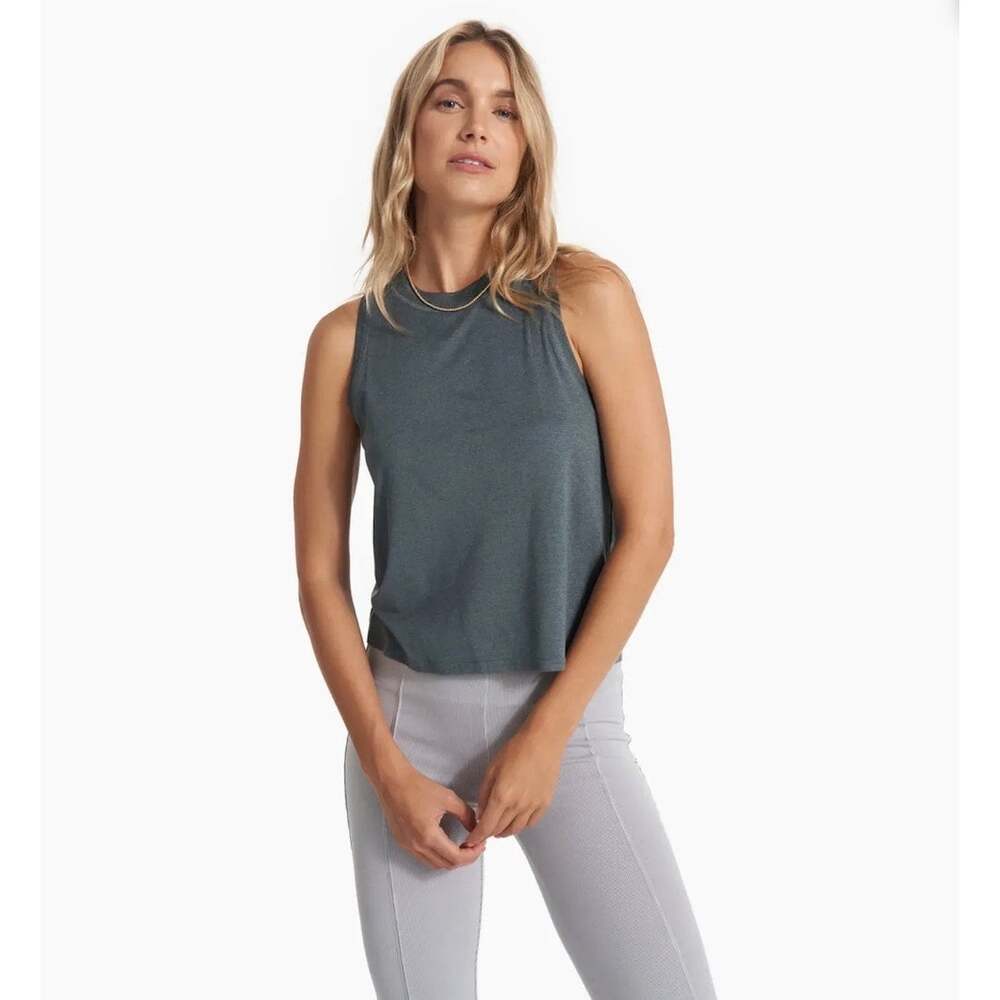 Vuori Energy Top Women’s Small Stone Heather Strato Tech Cropped Tank Athletic